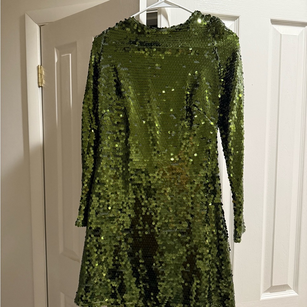 Anthropologie Green Sequin Fit Mini Dress